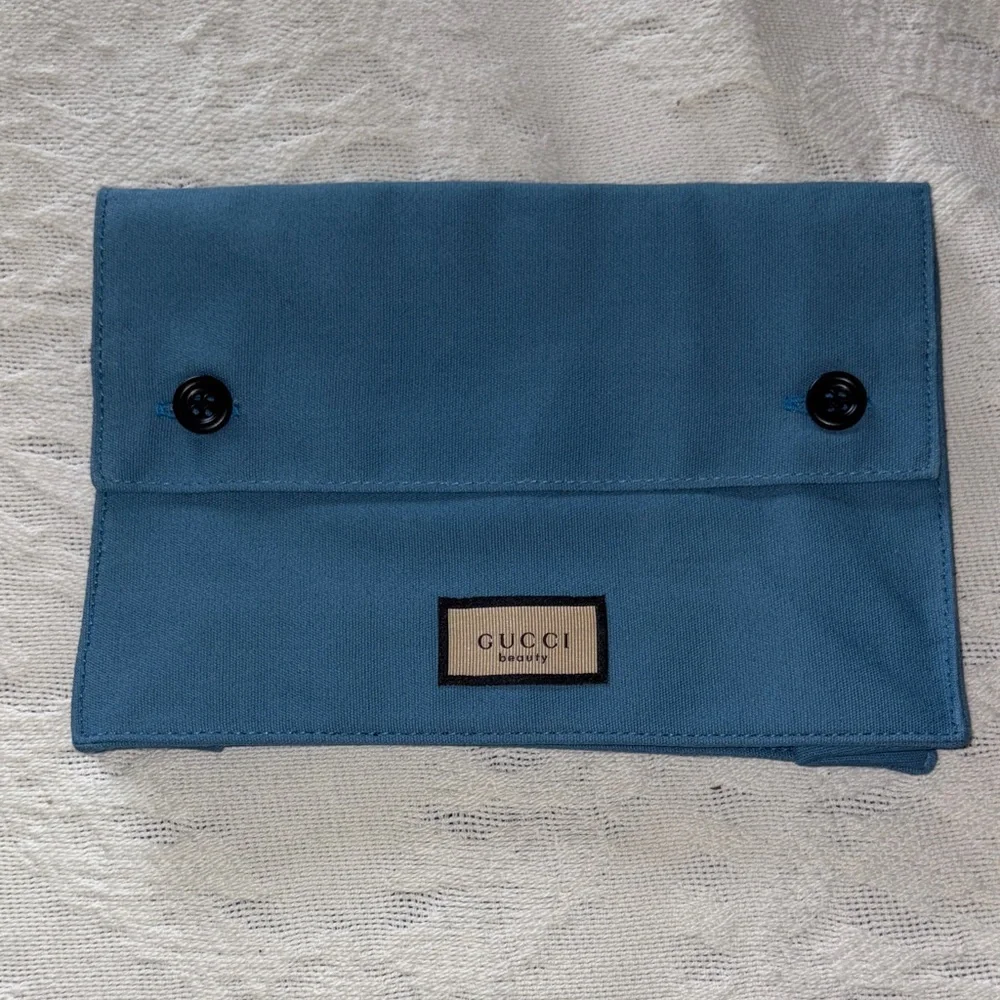 BNWOT BLUE Canvas Buttoned Pouch By Gucci Beauty